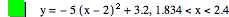 y=-(5*[x-2]^2)+3.2,1.834<x<2.4