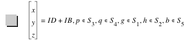 vector(x,y,z)=I*D+I*B,in(p,S_3),in(q,S_4),in(g,S_1),in(h,S_2),in(b,S_5)