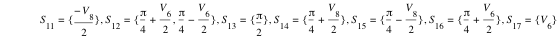 S_11=set(-V_8/2),S_12=set(pi/4+V_6/2,pi/4-V_6/2),S_13=set(pi/2),S_14=set(pi/4+V_8/2),S_15=set(pi/4-V_8/2),S_16=set(pi/4+V_6/2),S_17=set(V_6)