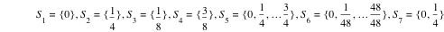 S_1=set(0),S_2=set(1/4),S_3=set(1/8),S_4=set(3/8),S_5=set(0,1/4,ldots*(3/4)),S_6=set(0,1/48,ldots*(48/48)),S_7=set(0,1/4)