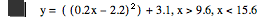 y=[[0.2*x-2.2]^2]+3.1,x>9.6,x<15.6