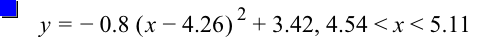 y=-(0.8*[x-4.26]^2)+3.42,4.54<x<5.11