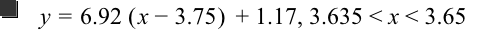 y=6.92*[x-3.75]+1.17,3.635<x<3.65