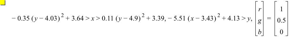 -(0.35*[y-4.03]^2)+3.64>x>0.11*[y-4.9]^2+3.39,-(5.51*[x-3.43]^2)+4.13>y,vector(r,g,b)=vector(1,0.5,0)