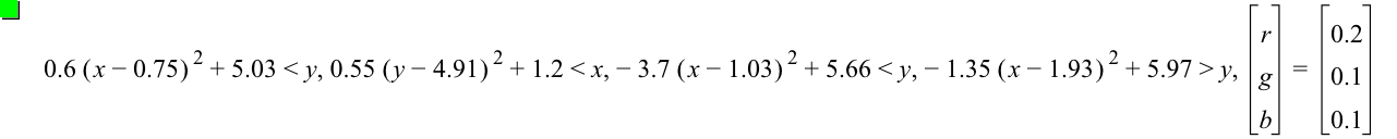 0.6*[x-0.75]^2+5.03<y,0.55*[y-4.91]^2+1.2<x,-(3.7*[x-1.03]^2)+5.66<y,-(1.35*[x-1.93]^2)+5.97>y,vector(r,g,b)=vector(0.2,0.1,0.1)