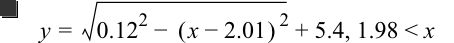 y=sqrt(0.12^2-[x-2.01]^2)+5.4,1.98<x