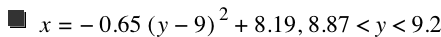 x=-(0.65*[y-9]^2)+8.19,8.869999999999999<y<9.199999999999999