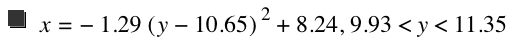 x=-(1.29*[y-10.65]^2)+8.24,9.93<y<11.35