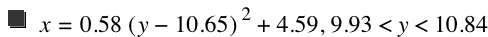 x=0.58*[y-10.65]^2+4.59,9.93<y<10.84