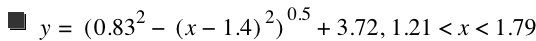 y=[0.83^2-[x-1.4]^2]^0.5+3.72,1.21<x<1.79