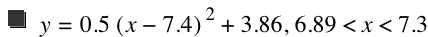 y=0.5*[x-7.4]^2+3.86,6.89<x<7.3