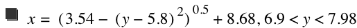 x=[3.54-[y-5.8]^2]^0.5+8.68,6.9<y<7.98