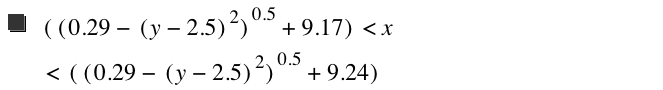 [[0.29-[y-2.5]^2]^0.5+9.17]<x<[[0.29-[y-2.5]^2]^0.5+9.24]