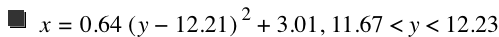 x=0.64*[y-12.21]^2+3.01,11.67<y<12.23