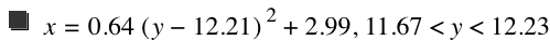 x=0.64*[y-12.21]^2+2.99,11.67<y<12.23