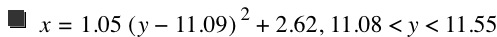 x=1.05*[y-11.09]^2+2.62,11.08<y<11.55