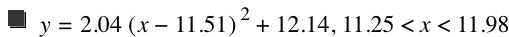 y=2.04*[x-11.51]^2+12.14,11.25<x<11.98