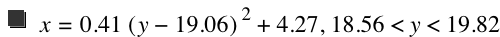 x=0.41*[y-19.06]^2+4.27,18.56<y<19.82