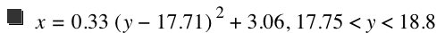 x=0.33*[y-17.71]^2+3.06,17.75<y<18.8