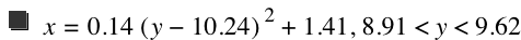 x=0.14*[y-10.24]^2+1.41,8.91<y<9.619999999999999