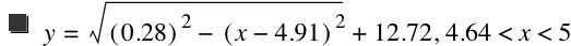 y=sqrt([0.28]^2-[x-4.91]^2)+12.72,4.64<x<5