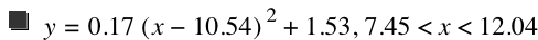 y=0.17*[x-10.54]^2+1.53,7.45<x<12.04