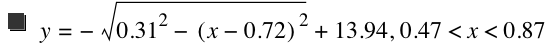 y=-sqrt(0.31^2-[x-0.72]^2)+13.94,0.47<x<0.87