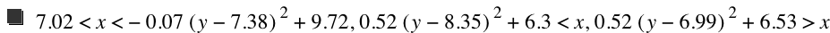 7.02<x<-(0.07000000000000001*[y-7.38]^2)+9.720000000000001,0.52*[y-8.35]^2+6.3<x,0.52*[y-6.99]^2+6.53>x