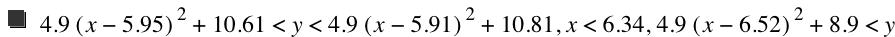 4.9*[x-5.95]^2+10.61<y<4.9*[x-5.91]^2+10.81,x<6.34,4.9*[x-6.52]^2+8.9<y