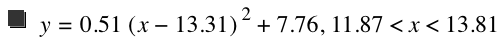 y=0.51*[x-13.31]^2+7.76,11.87<x<13.81